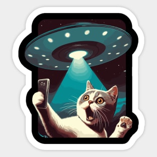 Funny Cat Selfie With UFOs Behind Sticker